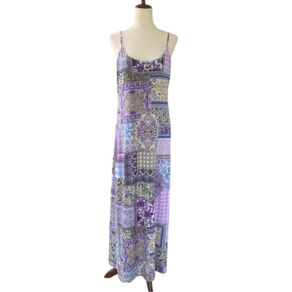 Jean-Pierre Klifa Paris Patchwork Maxi Dress L Boho Paisley Mosaic Cami Festival